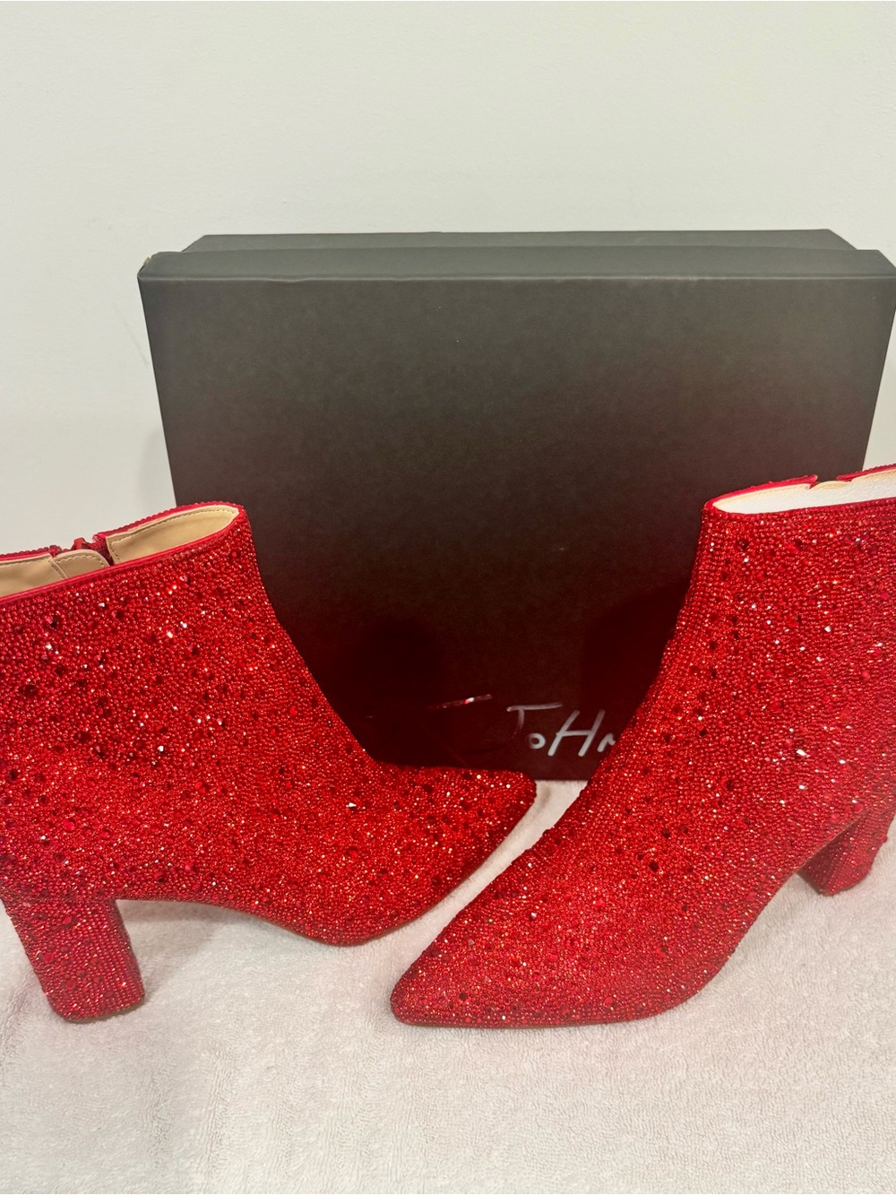 Betsey Johnson Red Crystal Embellished Women's Ankle Boots
